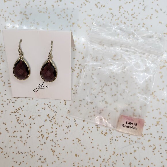 Plum Purple Crystal Teardrop Dangle Earrings - Picture 7 of 10